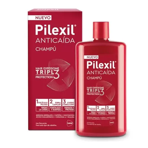 PILEXIL Triple Protection Shampoo gegen Haarausfall, 450 ml, stoppt Haarausfall, stärkt und glättet die Haarfaser, spendet Feuchtigkeit und schützt die Kopfhaut, für Männer und Frauen