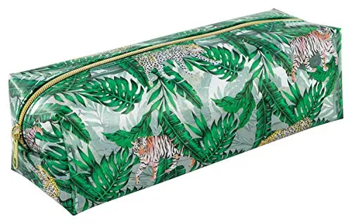 Stylex 44280 - Faulenzer, Schlamperetui aus transluzentem Kunststoffmaterial, mit Dschungelmotiv und goldenem Reißverschluss, ca. 21 x 7 x 6,5 cm groß, ideal für Stifte und für Schminkutensilien