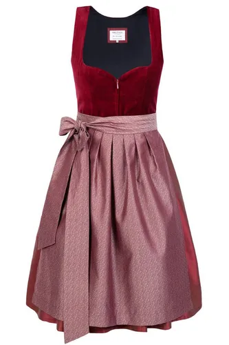Edelnice Trachtenmode Dirndl Lilly Samt rot - Elegantes Dirndl für Damen in Gr. 32-54, aus hochwertigem Samt mit zeitloser Schürze – ideal für festliche Anlässe und traditionelles Flair.