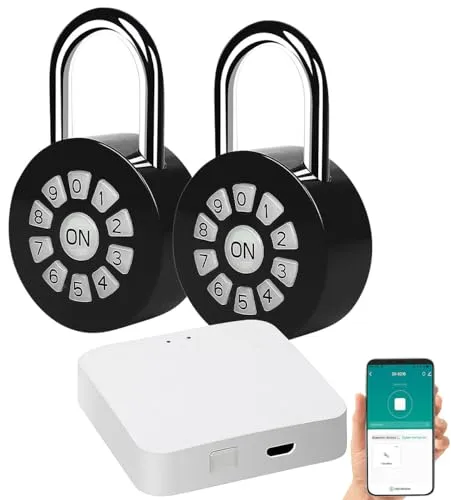 Xcase App Schloss: 2er Metall-Vorhängeschloss mit Zahlencode und App, IP65 + Gateway (Kisten-Schloss, Master-Code-Schloss, Steckdosen)