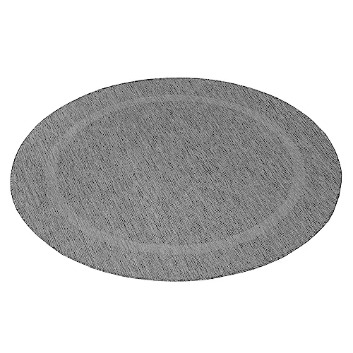 Teppium Outdoor Teppich Wetterfest 120 cm Rund Grau Sisal Optik - Küchenteppich Waschbar rutschfest, Wasserfest, Bordüre, Pflegeleicht - Ideal für Balkon, Terassen, Garten, Camping oder Küche