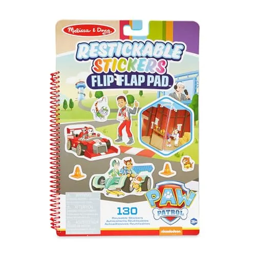 Melissa & Doug |PAW Patrol | Block mit Klappen und wiederaufklebbaren Stickern | Klassische Missionen | 130 wiederverwendbare Sticker