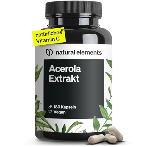 Acerola Extrakt mit Vitamin C – hochdosiert & vegan - Nahrungsergänzungsmittel mit 660mg Acerola Extrakt und 165mg Vitamin C pro Kapsel, ideal zur Stärkung des Immunsystems – 180 Kapseln für 6 Monate ohne unerwünschte Zusätze.