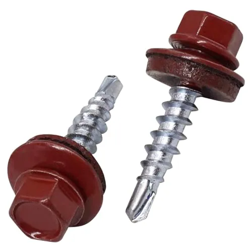 SKIR'CO (25 Stück) Dachschrauben, Sechskantkopf, 4,8 x 25 mm, lackierte selbstbohrende Schrauben mit EPDM Unterlegscheiben (Oxidrot RAL 3009)