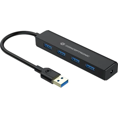 Conceptronic 4-Port USB 3.0 Hub - 4 zusätzliche USB-Ports, kompakt und ideal für unterwegs