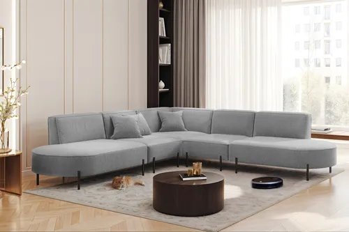 Ecksofa Designersofa VALENCIA in Stoff Quelle Hellgrau in grau von Fun Moebel