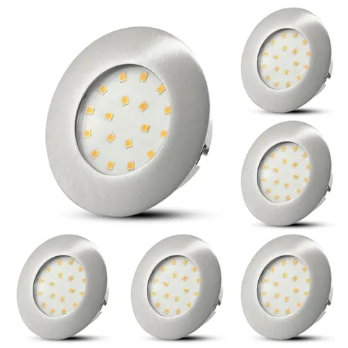 HiBay 6er Set LED Einbaustrahler 230V Flach 5W LED Spot 60mm-68mm Einbauleuchten Rund Nickel Neutralweiß Deckenspots für Wohnzimmer Küche Büro