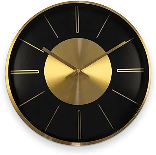 Moderne lautlose Aluminium Wanduhr 30 cm Durchmesser ohne Tickgeräusche für das Wohnzimmer, Schlafzimmer und Büro (Gold Aluminium)