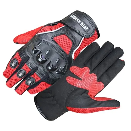 German Wear Motocross Motorradhandschuhe Biker Handschuhe Textilhandschuhe 6X Farben (Rot, 11=XXL)