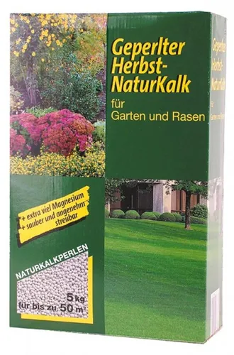 Geperlter Herbst Naturkalk 5 kg – hochwertiger Gartenkalk mit 80 % Calciumcarbonat und 10 % Magnesium, sauber streubar, für bis zu 50 m² Rasen- und Gartenpflege