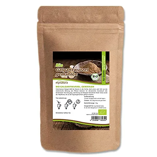 Mynatura Bio Galgantwurzel gemahlen I Getrocknet I Galgant Pulver I Tee I Siam-Galgant I Naturprodukt I Im Beutel (100g)