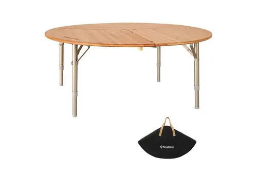 KINGCAMP Bambus Klapptisch Rund - Höhenverstellbarer Camping Tisch - Camping-Möbel mit einzigartigem Design und stufenloser Höhenverstellbarkeit. Ideal für Outdoor-Aktivitäten, wasserabweisend und UV-beständig.