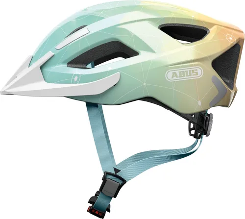 ABUS Unisex Fahrradhelm Blau (Blue Art) S (51-55 cm) - Fahrradhelm mit sicherer EPS-Polycarbonat-Verbindung, anpassbarem Zoom Evo System für optimalen Sitz und integriertem LED-Licht für bessere Sichtbarkeit.