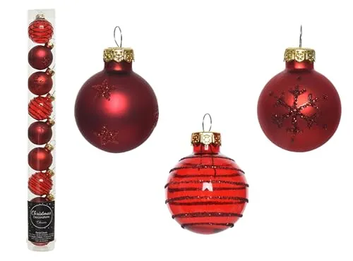 Kaemingk Mini-Glaskugeln, dekoriert, Rot, 9 Stück