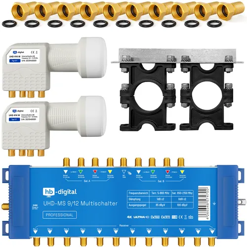Multischalter 9/12 Verteiler Switch Multiswitch 2 Sat Quattro LNB UHD Multifeed