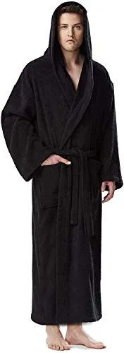 Arus Herren-Bademantel-Astrom mit Kapuze - Wadenlang & Unisex - Bademantel für Damen und Herren, aus 100% schadstofffreier Baumwolle, mit Kapuze und zwei großen Taschen, ideal für Sauna und Wellness, atmungsaktiv und leicht.
