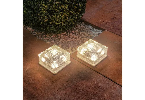 esotec Solar Glas-Pflasterstein Leuchtstein 2er SET - Wetterfeste Gartenleuchte aus 10 mm dickem Glas mit warmweißen LEDs, sorgt für optimale Lichtverteilung und lange Leuchtzeiten dank Smart Light Funktion.