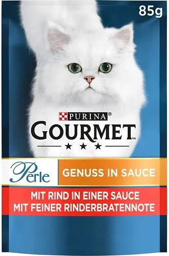PURINA GOURMET PERLE GENUSS KATZENFUTTER NASSFUTTER MIT RIND IN SAUCE 26x85g