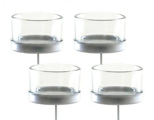 Spetebo Teelichthalter Teelichtstecker Glas / Metall im 4er Set (Set, 4 St., Teelichtstecker Glas), Kerzenhalter in silber, schweres, dickes Glas auf Metallhalterung