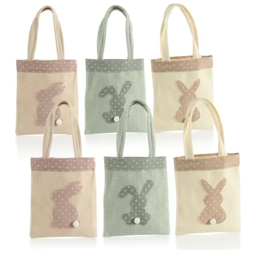 com-four® 6x Geschenktasche für Ostern - Stoff- Beutel mit Osterhase zum Verschenken - niedliche Geschenktüte mit Henkeln und Oster-Motiv (6 Stück - Tasche - 3-farbig)