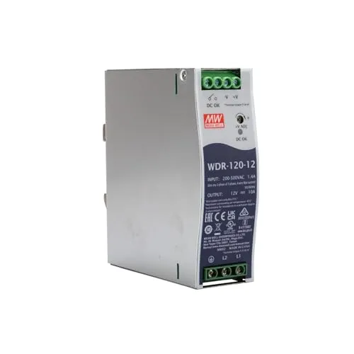 Mean Well WDR-120-12 DIY Hutschienen-Netzteil - Transformatoren: 12 V/DC, 10A, 120W – ideal für industrielle Anwendungen mit hoher Effizienz und Zuverlässigkeit.
