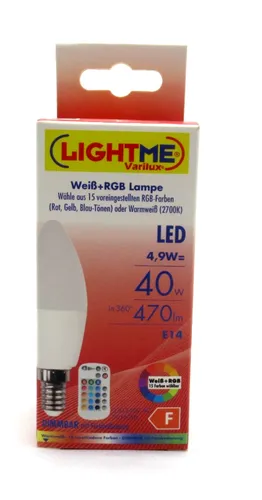 LightMe  Kerze 4,9W=40W E14 470lm Dimmbar mit Fernbedienung 2700K 853915