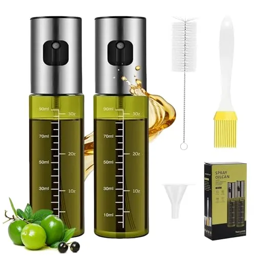 Cjytdkj Öl sprühflasche, 2 Stück UV-Schutz Sprühflasche Öl, 100ML | Oil Sprayer mit Skala & Trichter, Ölsprüher für Speiseöl für Heißluftfritteuse, Salat, Grillen, Backen in der Küche