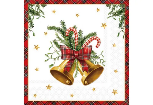 Ambiente Luxury Paper Products Papierserviette, Servietten Papier 33x33cm 3-lagig mit Weihnachtsglocken Motiv 20 Stk.