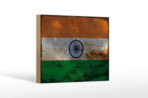 Holzschild Flagge Indien 18x12 cm Flag of India Rost Deko Schild