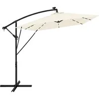 Ml-design Ampelschirm Ø330 cm mit LED Solar – Beige, Alu Gartenschirm mit Kurbel - Großer Ampelschirm für Terrasse und Balkon, mit integrierter LED-Beleuchtung und Solarpanel. Flexibel neigbar und 360° drehbar für optimalen Schatten. UV-Schutz UPF 50+ und wasserabweisend.