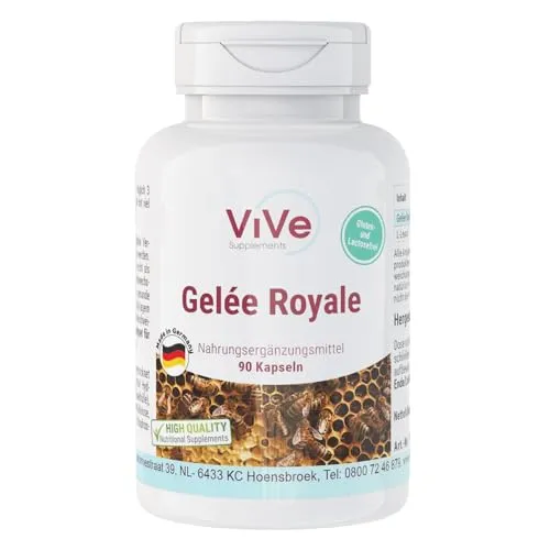 Gelée Royale 500mg - 90 Kapseln - Standardisiert auf 4% 10-HDA - Hochwertige Qualität nach ISO-Norm - Schonend gefriergetrocknet | Qualität aus Deutschland von ViVe Supplements