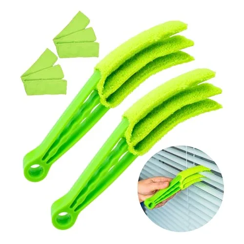Reinigungsbürste für Jalousien, Rollos und Lamellen, 2 Sets, in Grün, kompakte Haushaltsbürste, Reinigungspinsel Möbel, Staubwischer Aufsatz, Staub Bürste Heizkörper, Cleaning Brush, Heizkörperbürste