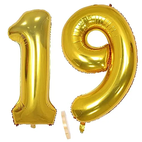 Folienballon Zahl Deko Gold 19 für Mädchen Junge Jungs,XXL 100cm Riesen Nummer Aufblasbar Helium Ballon Figuren Zahlen Luftballons für 19. Jahre Frau Mann Geburtstag Hochzeit Jubiläum Party Dekoration