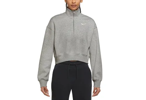 NIKE SWEATSHIRT W NSW PHNX FLC QZ CROP - Grau - M (US) - Stylisches Damen Sweatshirt in Grau, ideal für lässige Outfits und bequemes Tragen, perfekt für Freizeit und Sport.