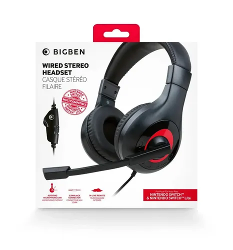 Produktbild Stereo Gaming Headset Schwarz Wired kabelgebunden Over Ear - Bigben für Nintendo