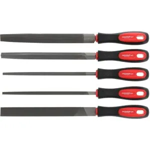GEDORE-Red Werkstattfeile R93000005 - Feilen-Satz mit 5 Teilen, ergonomischer 2-Komponenten-Griff für handschonendes Arbeiten