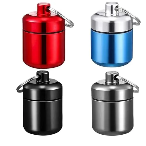 DRERIO 4 Stück Klein Pillendose Schlüsselanhänger Pillenbox Wasserdichte Pillendose Klein Pillenbox Schlüsselanhänger Tablettenbox Döschen für Reise Camping Angeln Speicherung