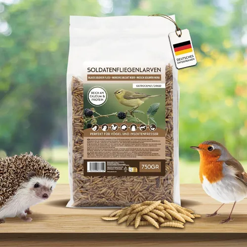 gr Soldatenfliegen getrocknet – Insektensnack Vögel Nager, K (11,99 EUR/kg) 750