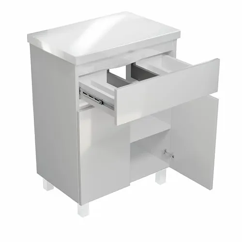 paplinskimoebel - Waschbeckenunterschrank Ariza TOP 60 cm Breite, ohne Waschbecken, Unterschrank mit Schublade, Hängend oder Stehend, für Aufsatzwaschbecken - Weiß Matt/Weiß Hochglanz Front