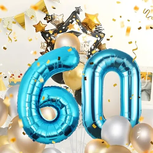 Geburtstag Deko zahlen luftballon 60 jahre | Folienballon Blau