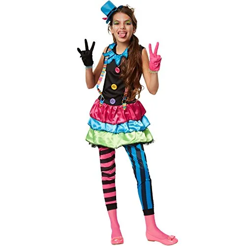 tectake® Mädchenkostüm Crazy New Wave Clown - Kostüme für fröhliche Anlässe, kunterbunt und ideal für Karneval, Fasching oder Mottopartys – für strahlende Gesichter und jede Menge Spaß!