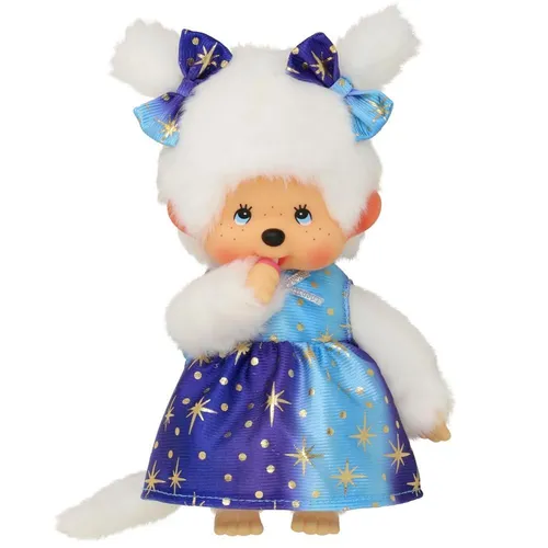 Monchhichi Meisje Starlight - 20 cm Puppe im Sternenlicht-Kleid, weiches Fell und Nuckel für Kinder ab 24 Monaten