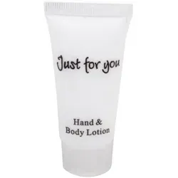 materiel chr pro Hand- und Körperlotion Just for You (100 Stück) | a 20 ml - Ganzkörperpflege für Hotels und B&Bs, 100 elegante 20 ml Flaschen, angenehm parfümiert und modern designt, ideal für einen luxuriösen Aufenthalt.