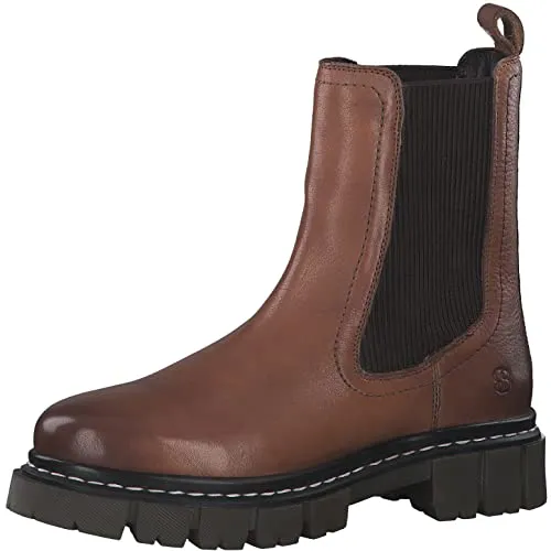 s.Oliver Damen Chelsea Boot mit Warmfutter - Stylische Stiefelette aus Leder mit elastischen Stretcheinsätzen, ideal für kalte Tage dank kuscheligem Warmfutter und bequemer Soft Foam Decksohle.