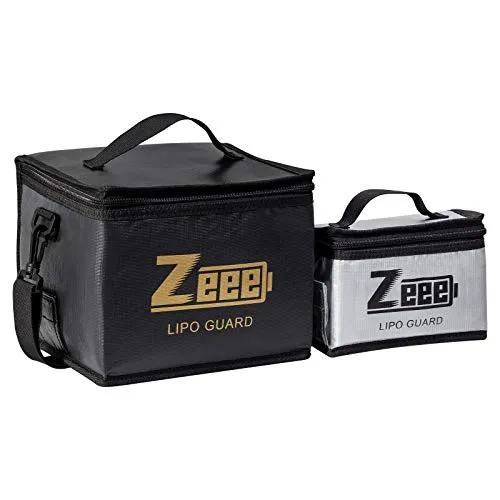 Zeee Lipo Safe Bag, feuerfeste und explosionsgeschützte Tasche, große Kapazität, Lipo-Akku-Aufbewahrungsbox, Schutztasche zum Laden und Aufbewahren (eines Schwarz, eins Silber)