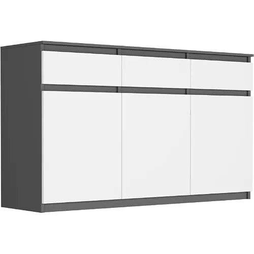 Framire Highboard Anthrazit/Weiß 120x40x98 cm – 3-türige moderne Kommode mit Schubladen