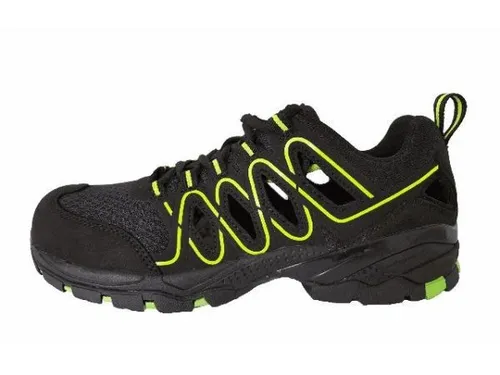 PowerSafe Sicherheitssandale Luca S1P schwarz-neongrün - Arbeitsschuhe & -stiefel, atmungsaktive Sicherheitssandale mit rutschfester Sohle für optimalen Komfort und Schutz am Arbeitsplatz.