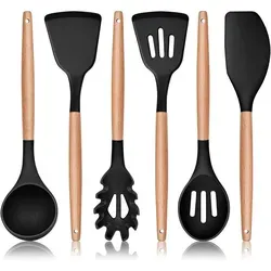 Küchenhelfer Set Silikon 6-teilig mit Holzgriff – Hitzebeständig