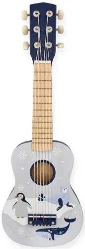 Holzspielzeug-Gitarre für Kinder ab 3 Jahren, 53x17x6 cm, 6-saitig mit Nylonsaiten – verziert mit Waldtieren und Noten – bemaltes Holz – Musikspielzeug für kleine Kinder