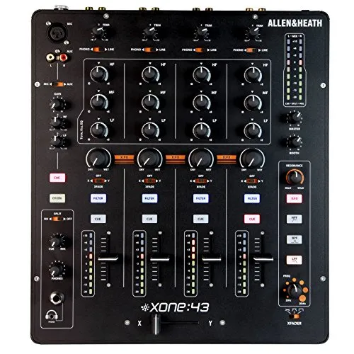 Allen & Heath XONE:43 DJ Mixer - Professionelles 4-Kanal Mischpult mit legendärem Xone Filter, ideal für DJs und private Setups. Bietet präzise Klangbearbeitung und vielseitige Anschlussmöglichkeiten.